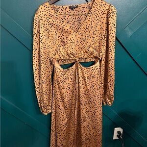 Mittoshop Tan Long Sleeve Cutout Dress